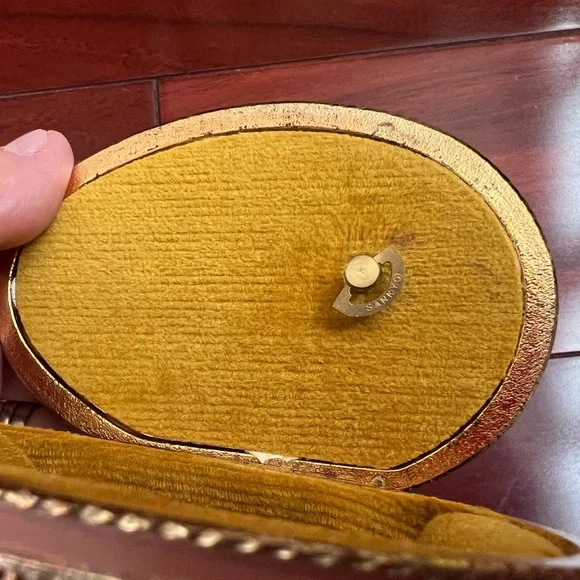 Vintage Sankyo Gold Tone Enamel Footed Egg Shape Trinket Music Box